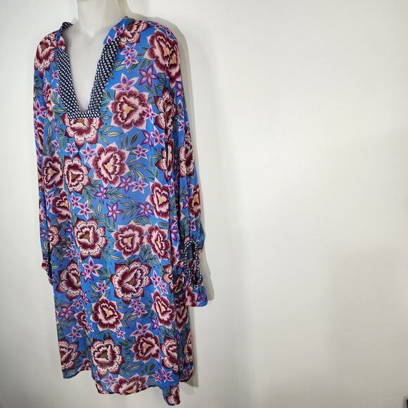 CAbi Dress Womens Large Primrose Blue Floral Knee Length Balloon Sleeve Cover Up - Picture 5 of 9